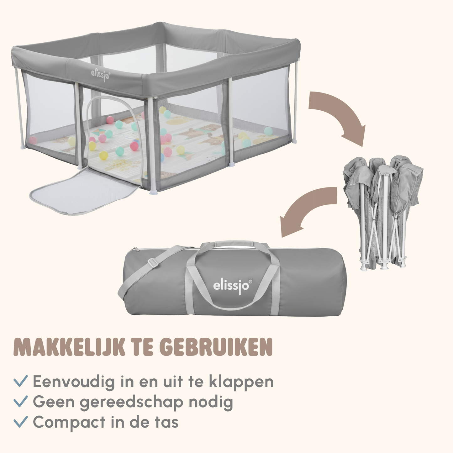 Elissio® Grondbox Inklapbaar 125×125 cm Grijs