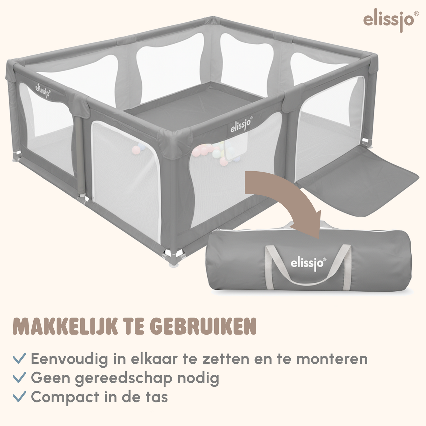 Elissio® Grondbox Baby – 180×150 cm - Grijs