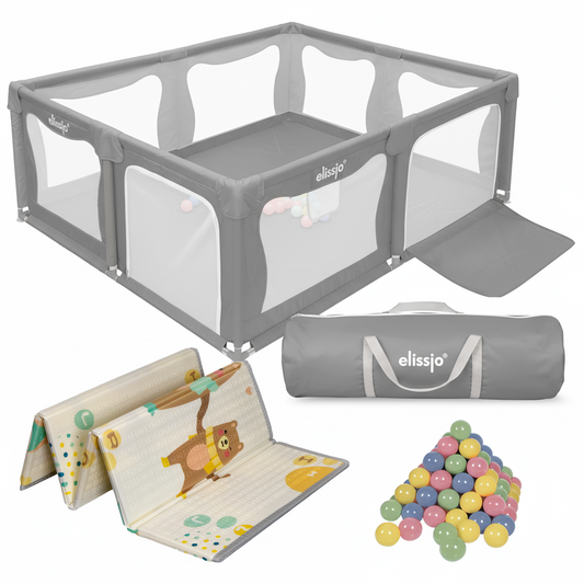 Elissio® Grondbox Baby – 180×150 cm - Grijs
