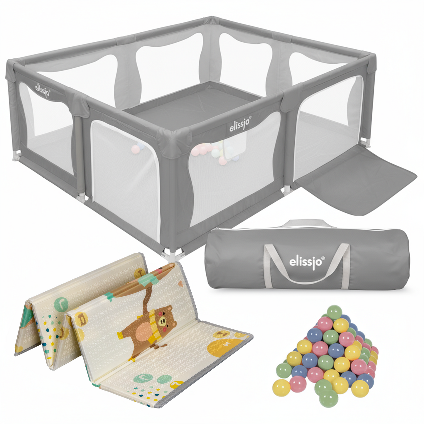 Elissio® - Grondbox Baby – Inclusief Dubbelzijdige Speelmat – Baby Speelbox met 50x Speelballen - Kinderbox - Playpen - 180x150 CM - Beige