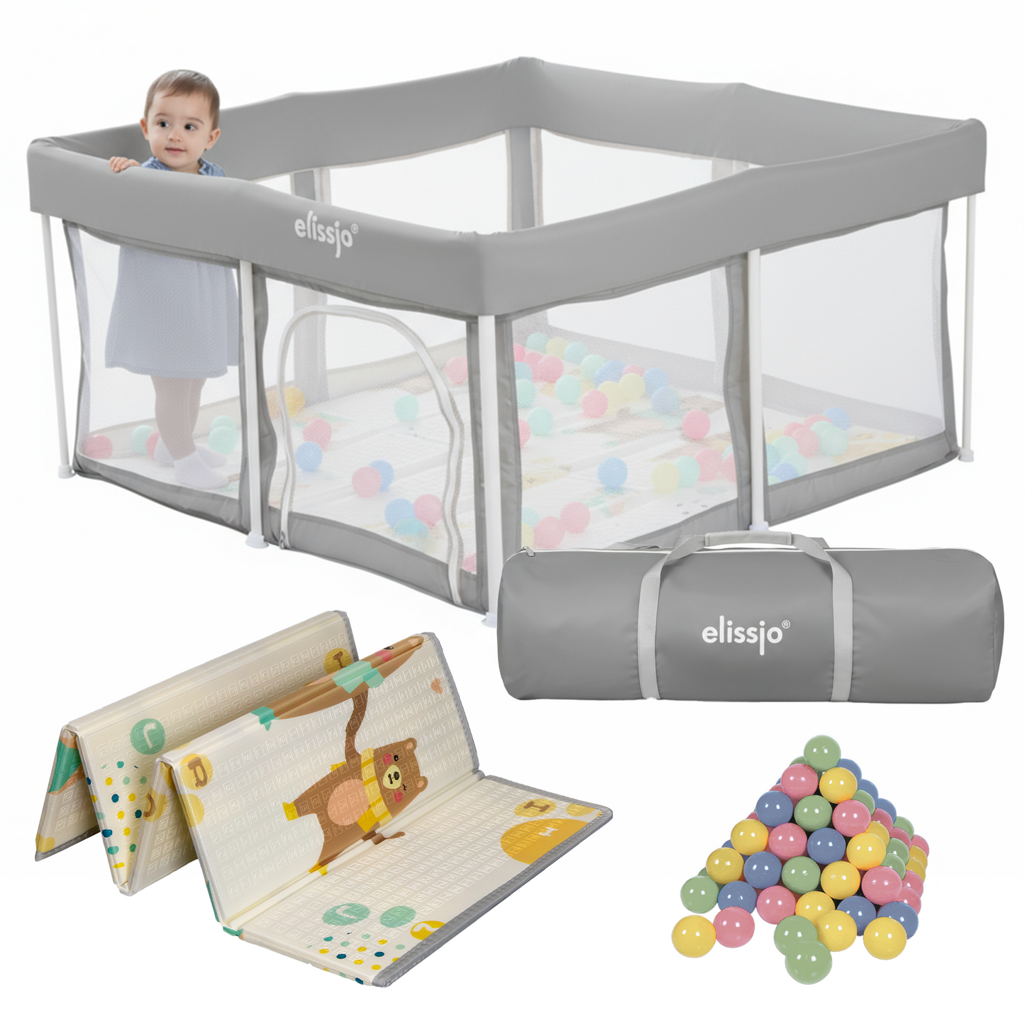 Elissio Grondbox Baby – 125×125 cm - Grijs