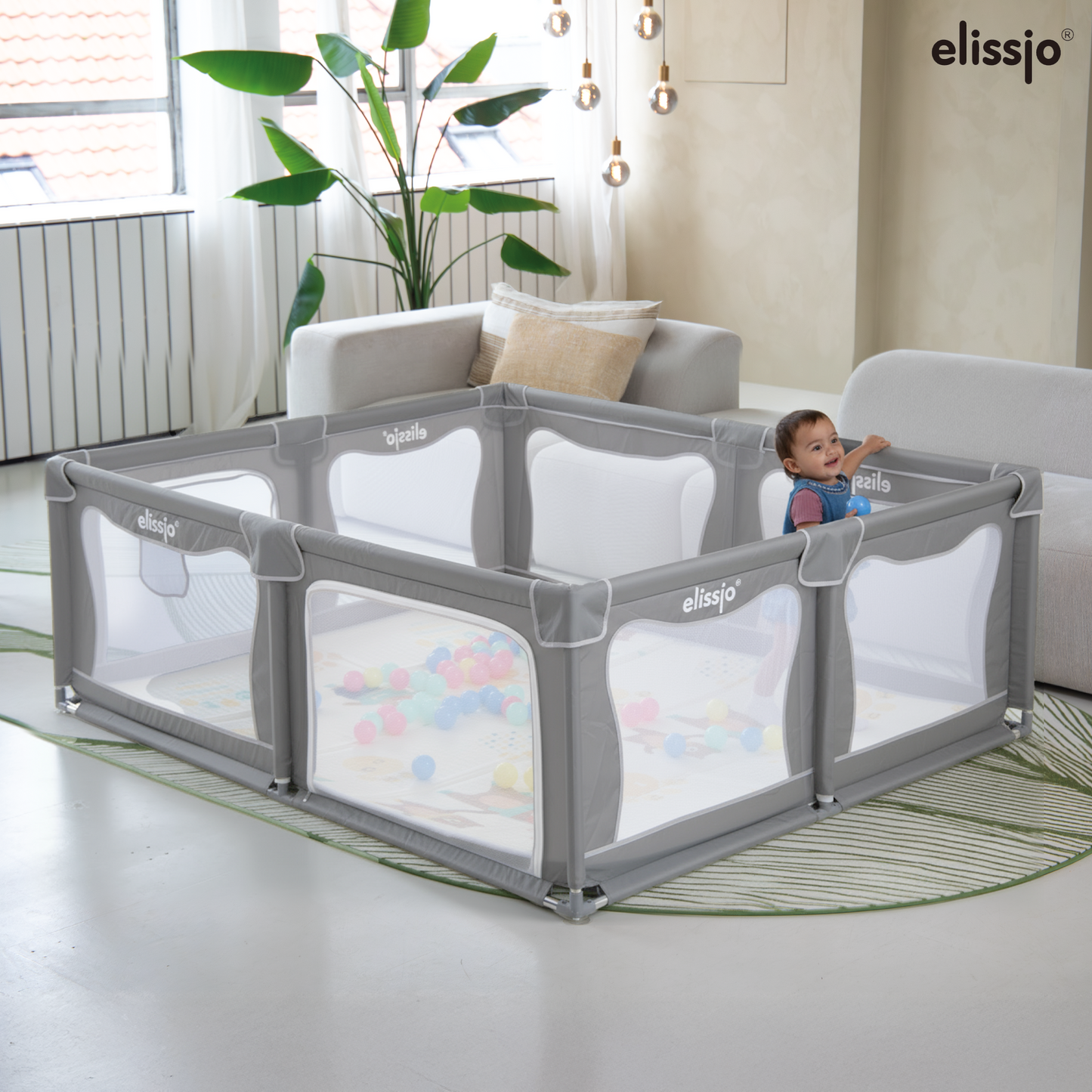 Elissio® - Grondbox Baby – Inclusief Dubbelzijdige Speelmat – Baby Speelbox met 50x Speelballen - Kinderbox - Playpen - 180x150 CM - Beige