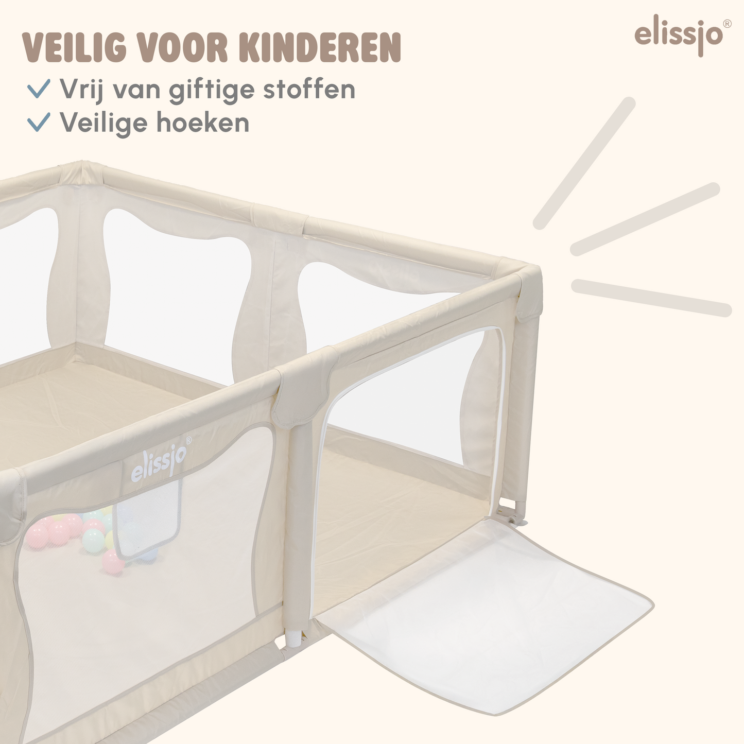 Elissio® - Grondbox Baby – Inclusief Dubbelzijdige Speelmat – Baby Speelbox met 50x Speelballen - Kinderbox - Playpen - 180x150 CM - Beige
