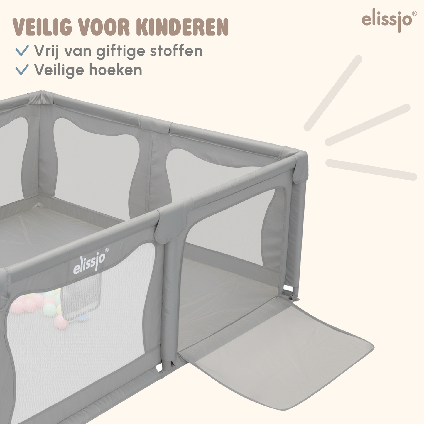 Elissio® - Grondbox Baby – Inclusief Dubbelzijdige Speelmat – Baby Speelbox met 50x Speelballen - Kinderbox - Playpen - 180x150 CM - Beige