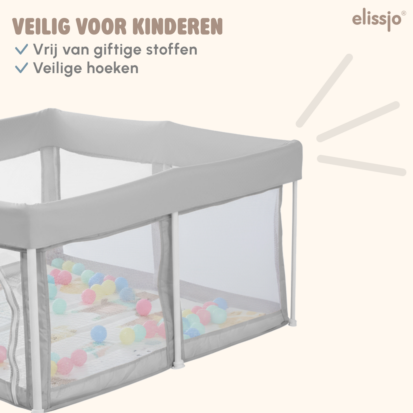Elissio® - Grondbox Baby - Inklapbare Speelbox met Dubbelzijdige Speelmat & 50 Ballen - Kruipbox - Kinderbox - Playpen Baby - 125x125x65 CM - Beige