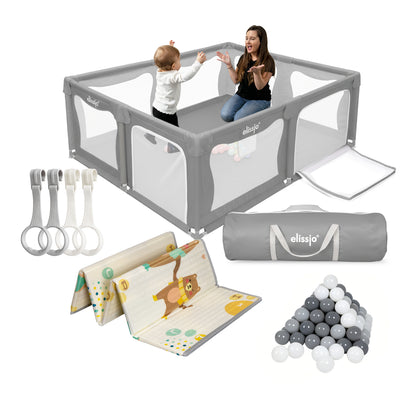 Elissio® Grondbox 180×150 cm Grijs - speelballen Limited edition - inclusief pull rings - zelfmontage