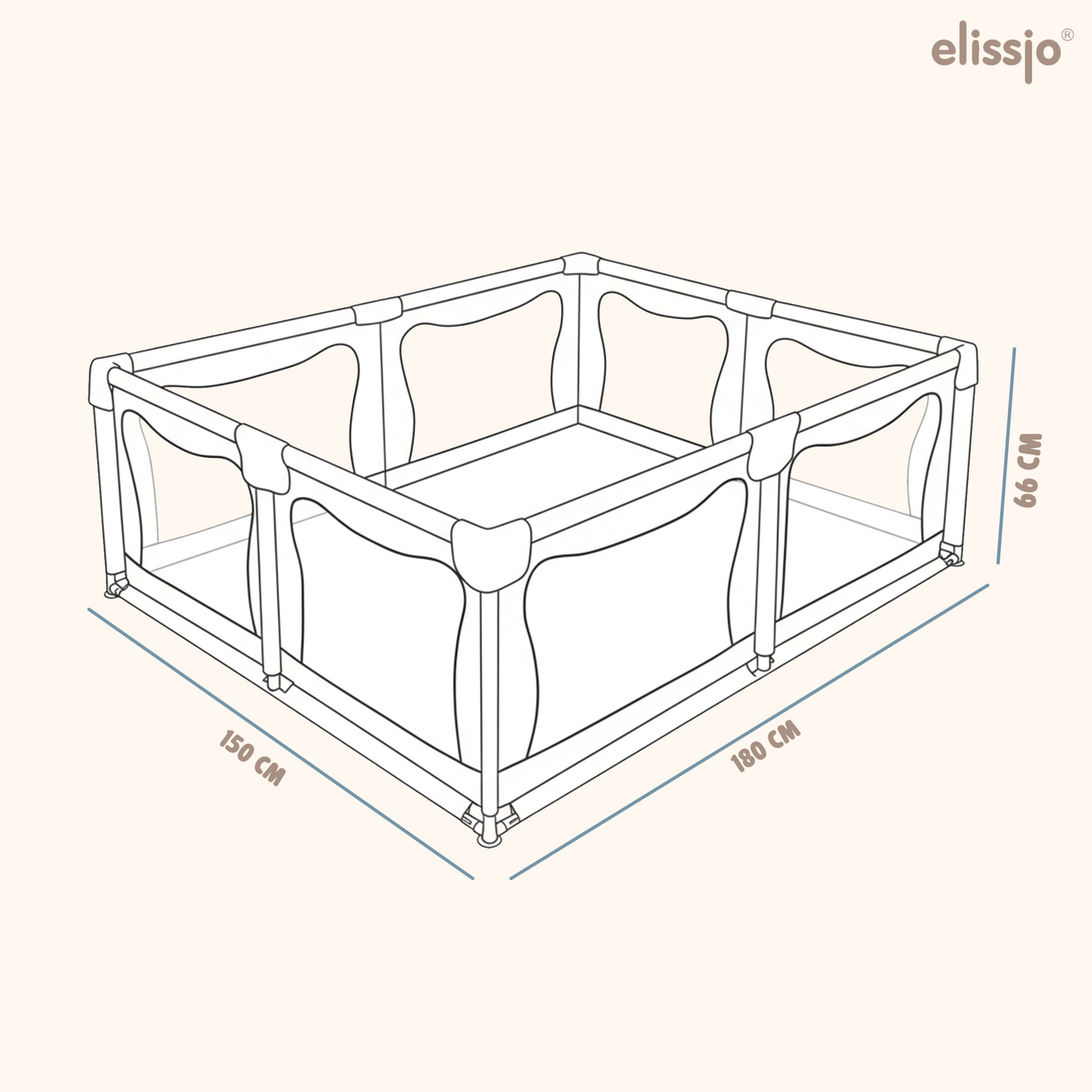 Elissio® Grondbox Baby – 180×150 cm - Grijs