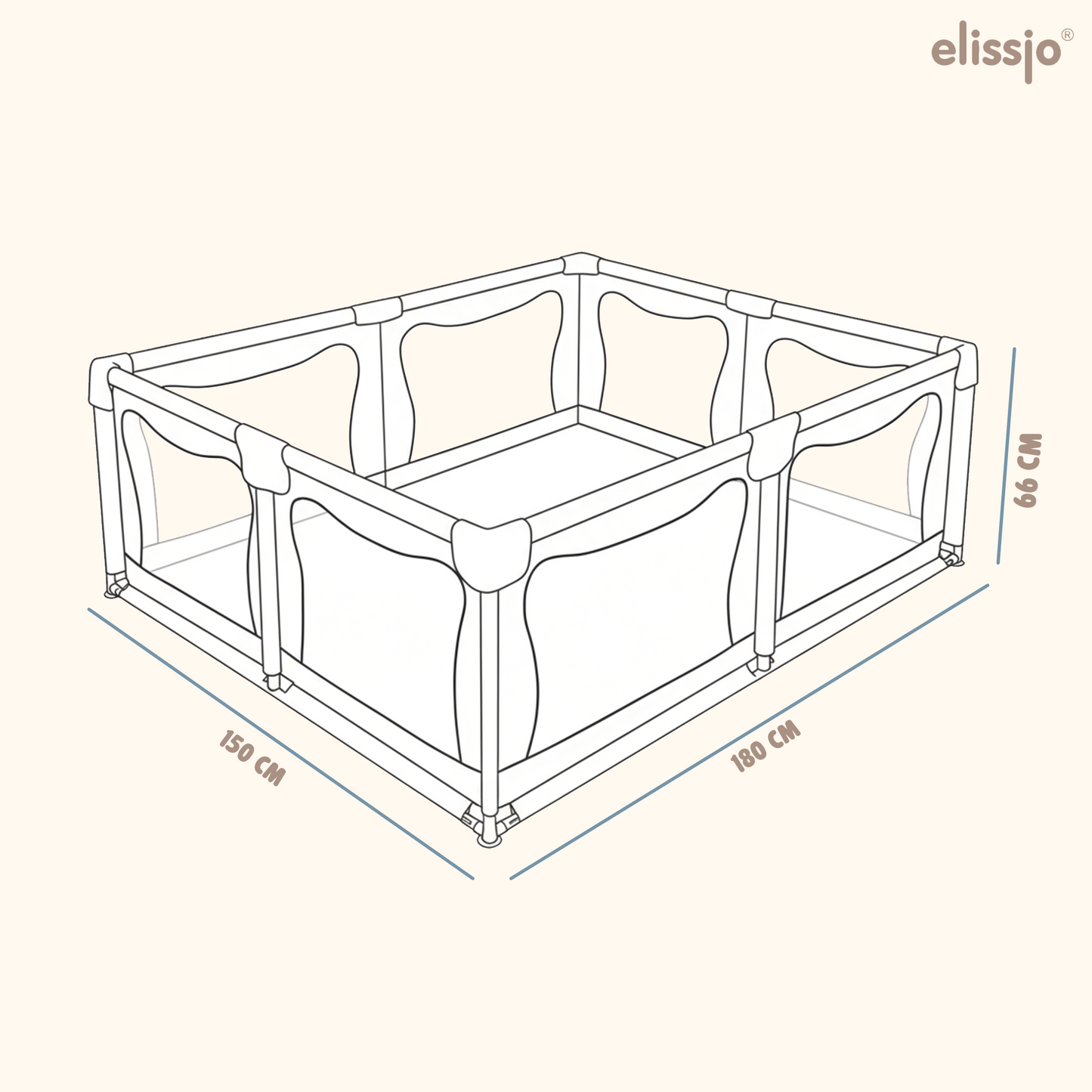 Elissio® - Grondbox Baby – Inclusief Dubbelzijdige Speelmat – Baby Speelbox met 50x Speelballen - Kinderbox - Playpen - 180x150 CM - Beige