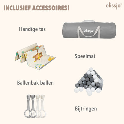 Elissio® Grondbox 180×150 cm Grijs - speelballen Limited edition - inclusief pull rings - zelfmontage