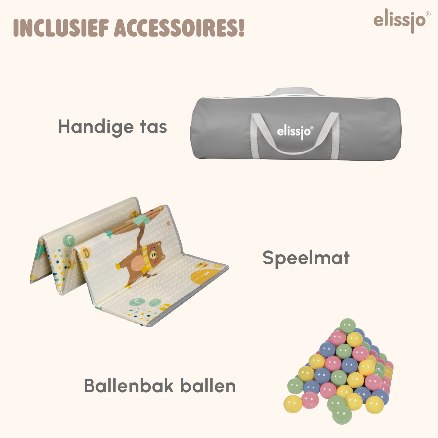 Elissio® Grondbox Baby – 180×150 cm - Grijs