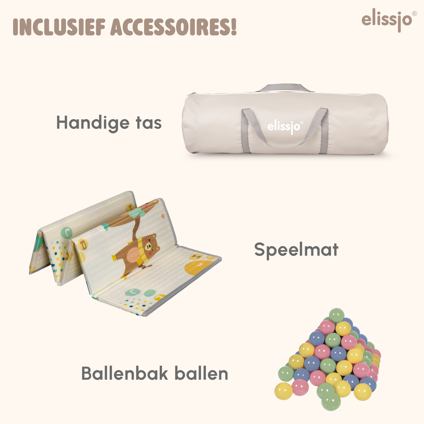 Elissio® - Grondbox Baby – Inclusief Dubbelzijdige Speelmat – Baby Speelbox met 50x Speelballen - Kinderbox - Playpen - 180x150 CM - Beige