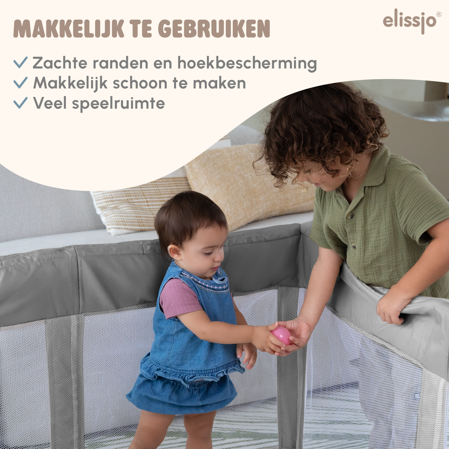 Elissio® Laufstall Klappbar 125×125 cm Grau
