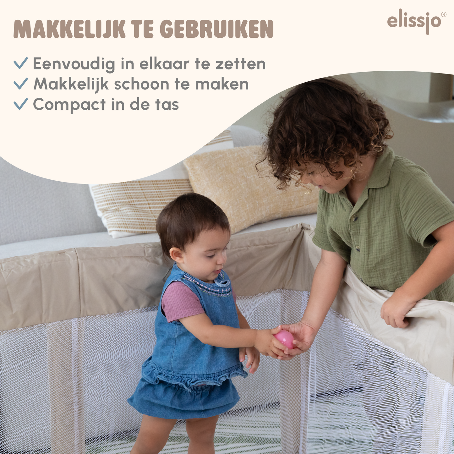 Elissio® - Grondbox Baby – Inclusief Dubbelzijdige Speelmat – Baby Speelbox met 50x Speelballen - Kinderbox - Playpen - 180x150 CM - Beige