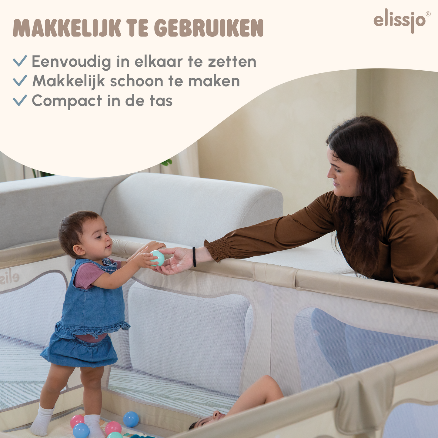 Elissio® - Grondbox Baby – Inclusief Dubbelzijdige Speelmat – Baby Speelbox met 50x Speelballen - Kinderbox - Playpen - 180x150 CM - Beige