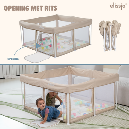 Elissio® Laufstall Klappbar 125×125 cm Beige