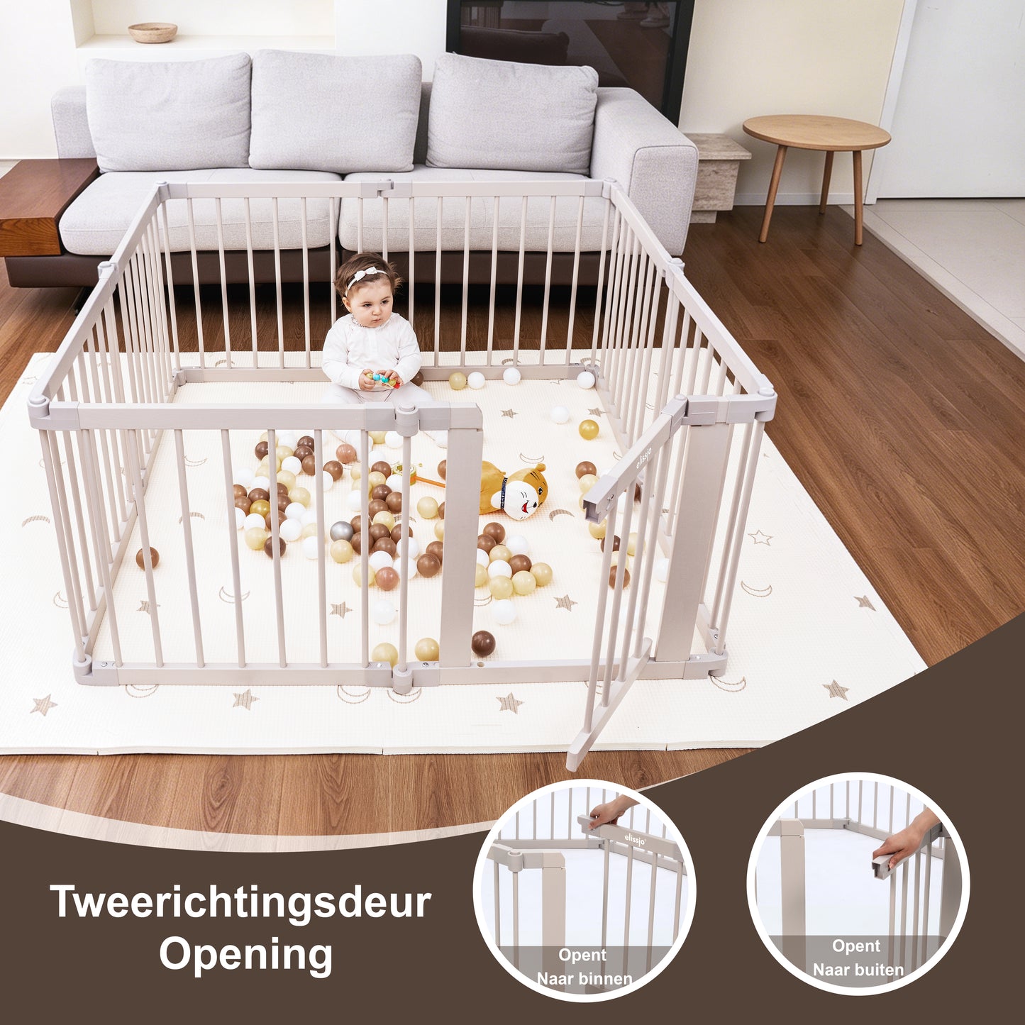 Japandi Beige Houten Inklapbare Grondbox Multifunctioneel 130x130x70