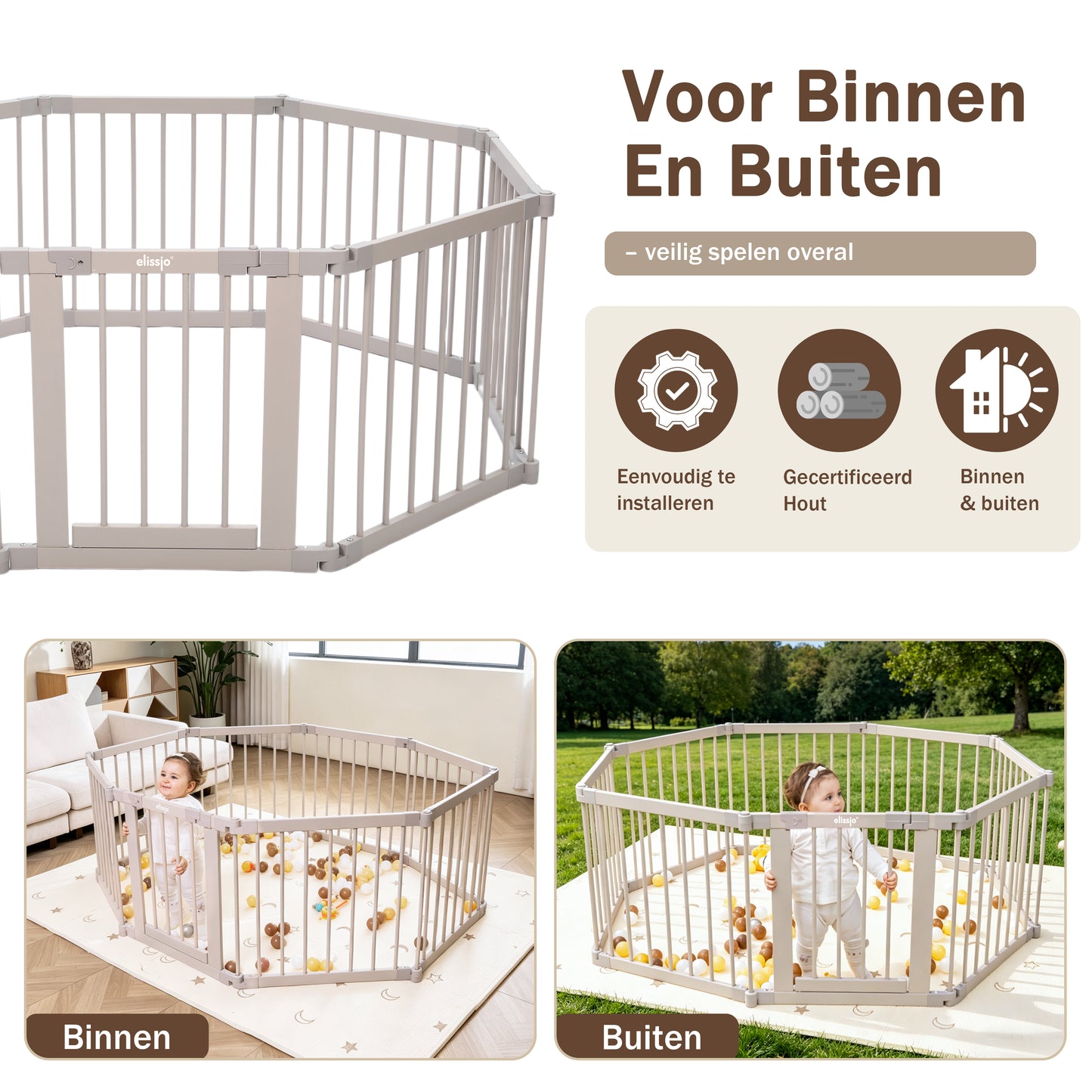 Japandi Beige Houten Inklapbare Grondbox Multifunctioneel 130x130x70