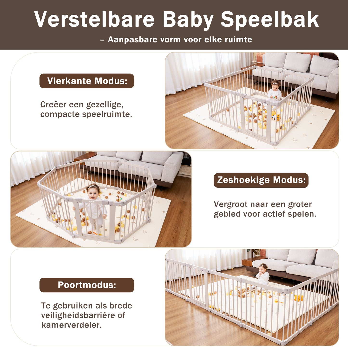 Japandi Beige Houten Inklapbare Grondbox Multifunctioneel 130x130x70