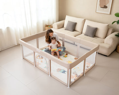 Elissio® Laufstall Klappbar 125×125 cm Beige Spielball-Edition
