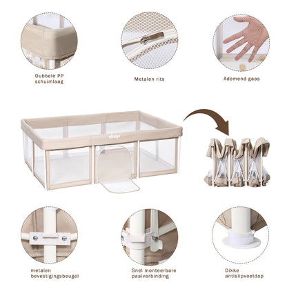 Elissio® Laufstall Klappbar 125×125 cm Beige Spielball-Edition