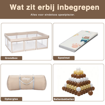 Elissio® Laufstall Klappbar 125×125 cm Beige Spielball-Edition