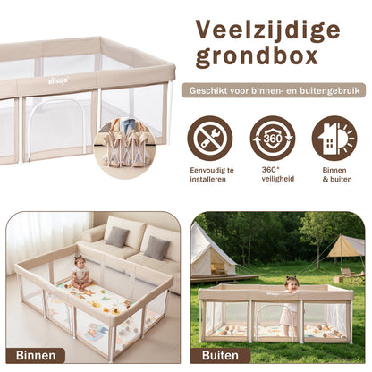 Elissio® Laufstall Klappbar 125×125 cm Beige Spielball-Edition