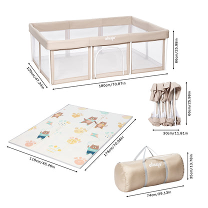 Elissio® Laufstall Klappbar 125×125 cm Beige Spielball-Edition